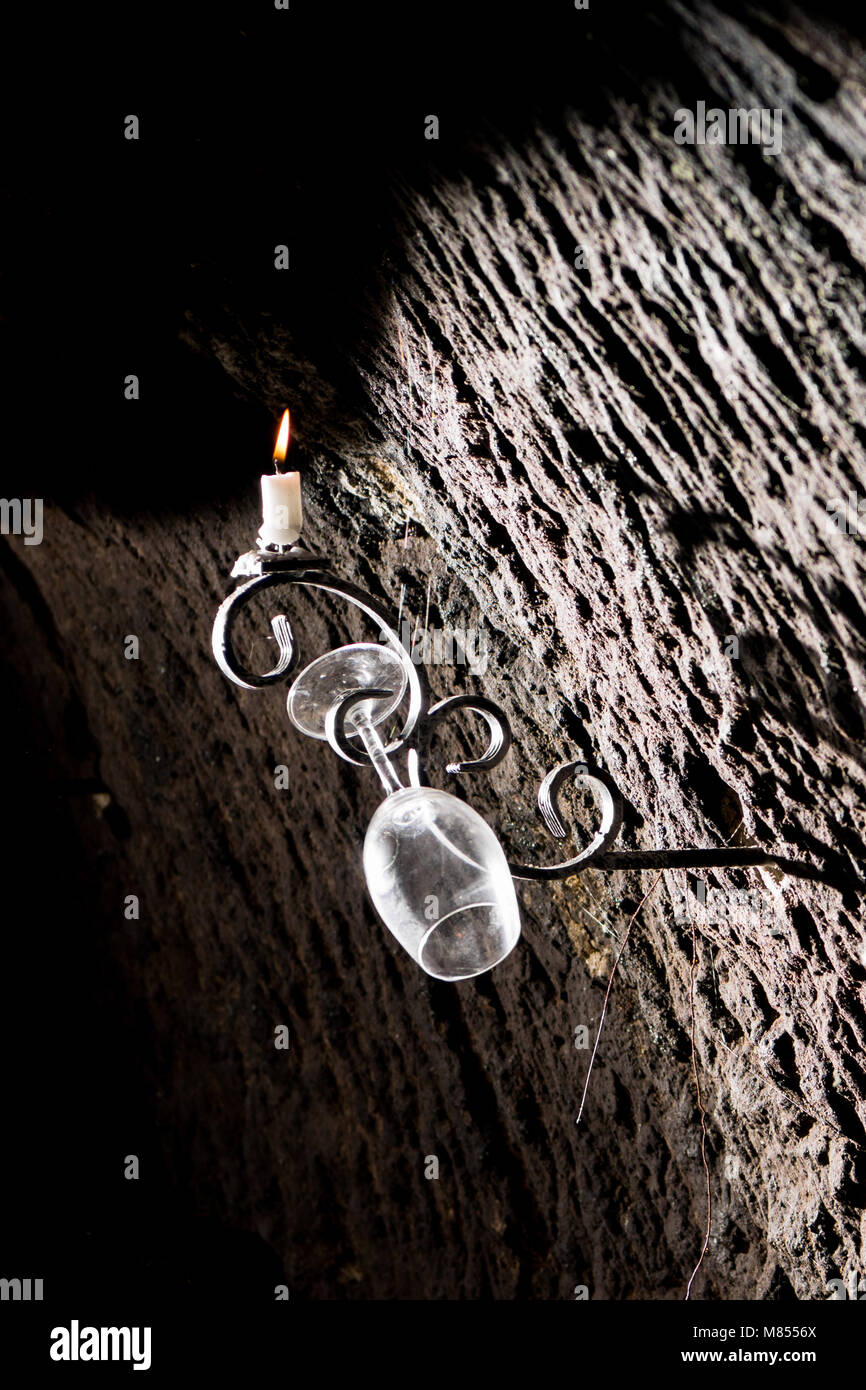 Wine cellar candle holder with wine glass Stock Photo Alamy