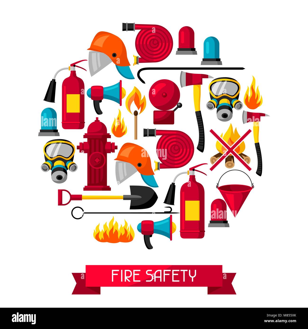 Background with firefighting items. Fire protection equipment Stock