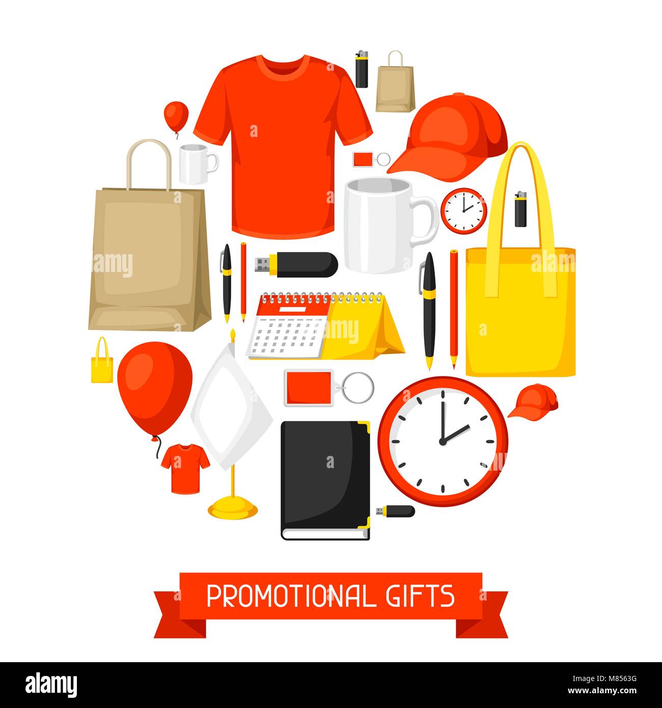 Advertising background with promotional gifts and souvenirs Stock