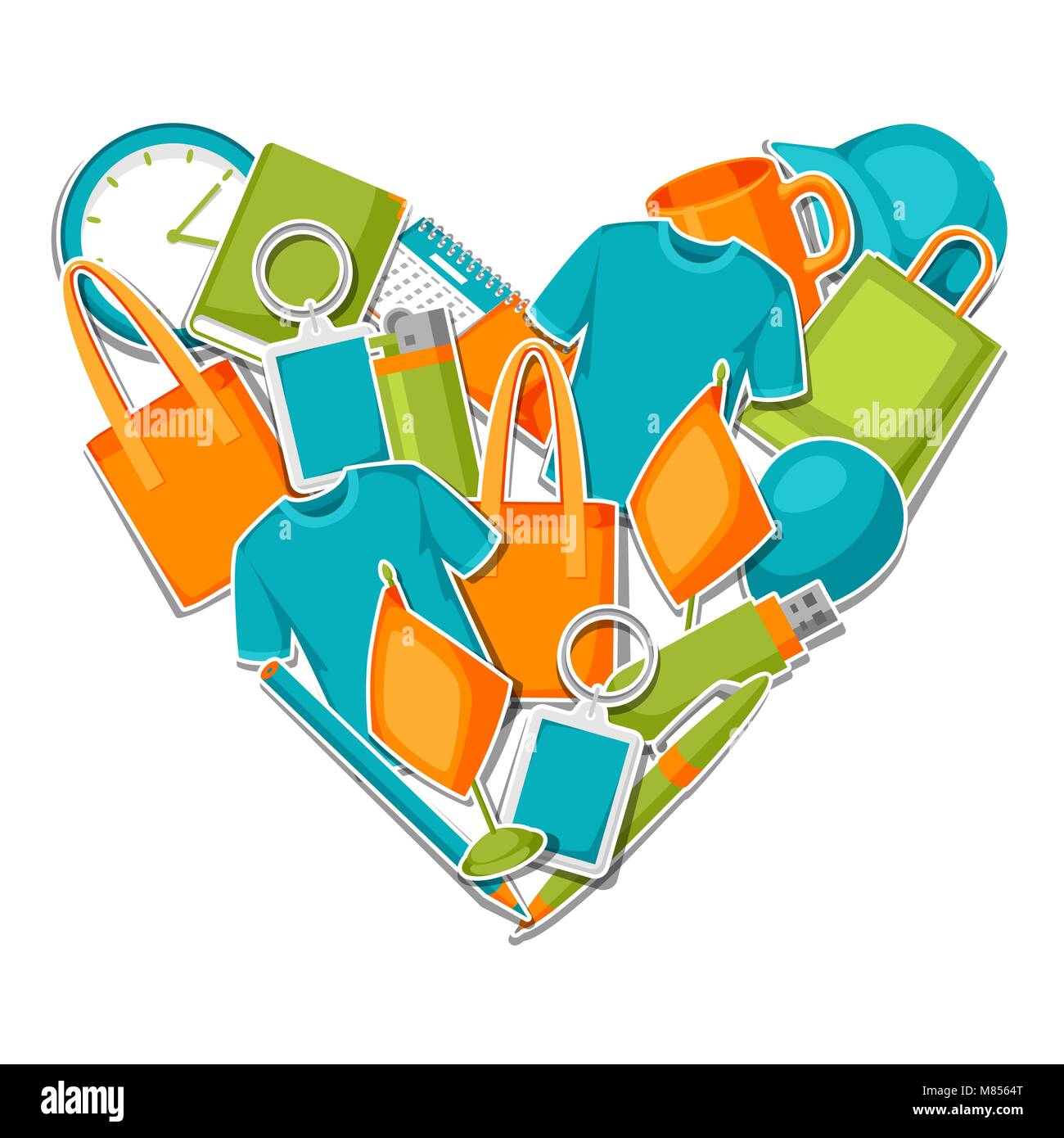 Advertising background with promotional gifts and souvenirs Stock