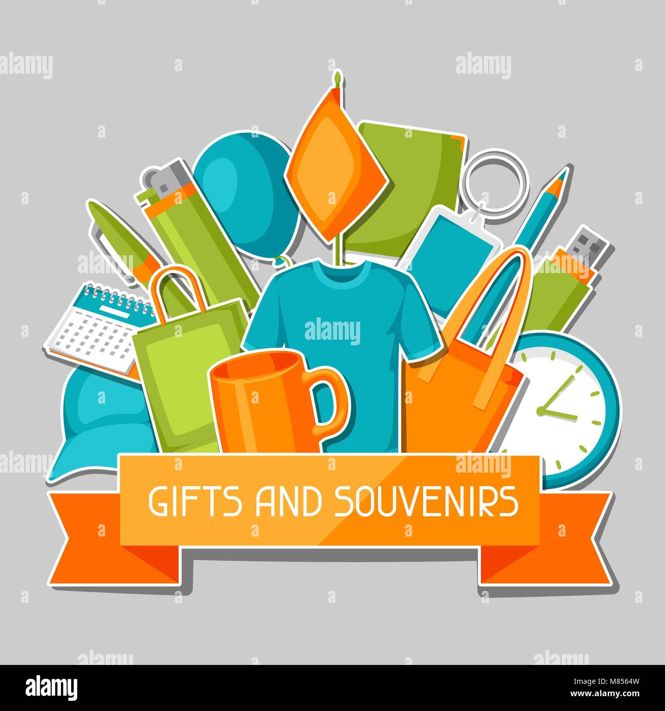 Advertising background with promotional gifts and souvenirs Stock