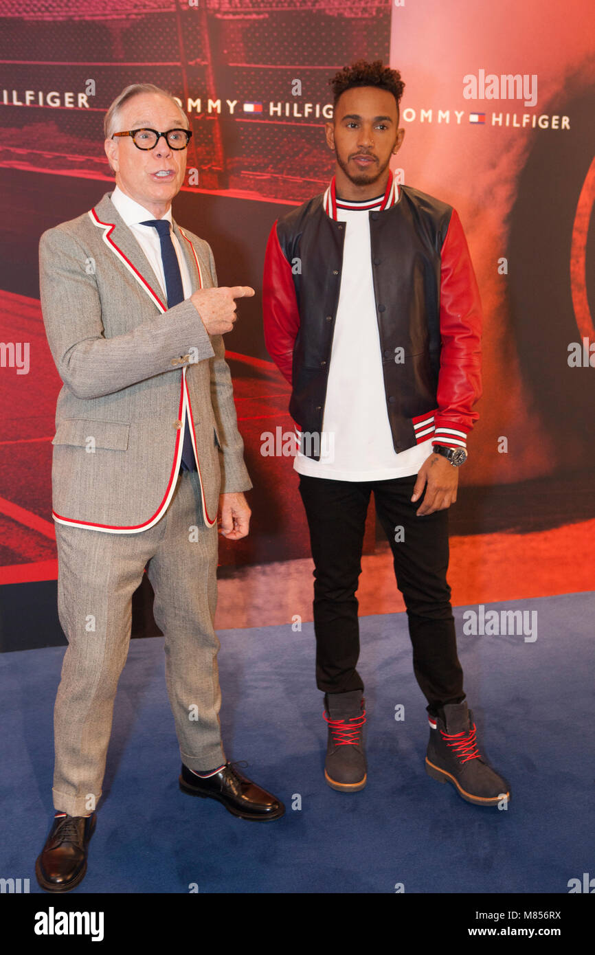 Tommy Hilfiger and Lewis Hamilton appear together at a photocall at the Hilfiger in Knightsbridge, London Stock Photo - Alamy