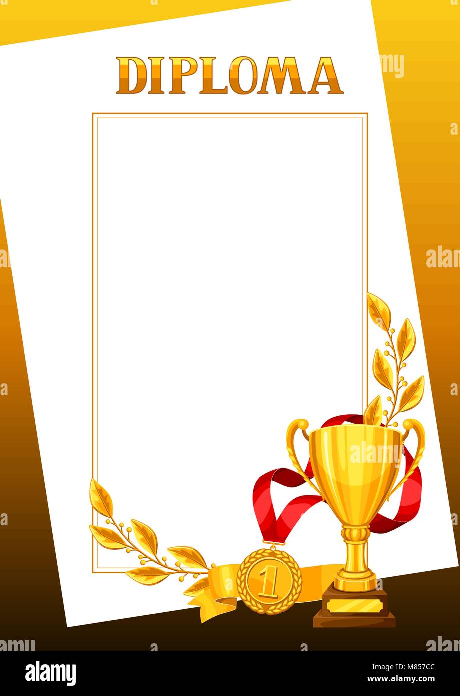 Diploma with realistic gold awards. Certificate for sports or corporate