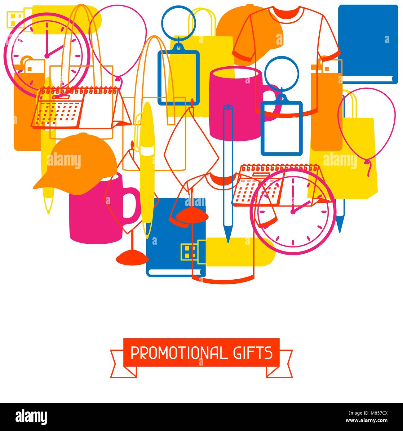 Advertising background with promotional gifts and souvenirs Stock