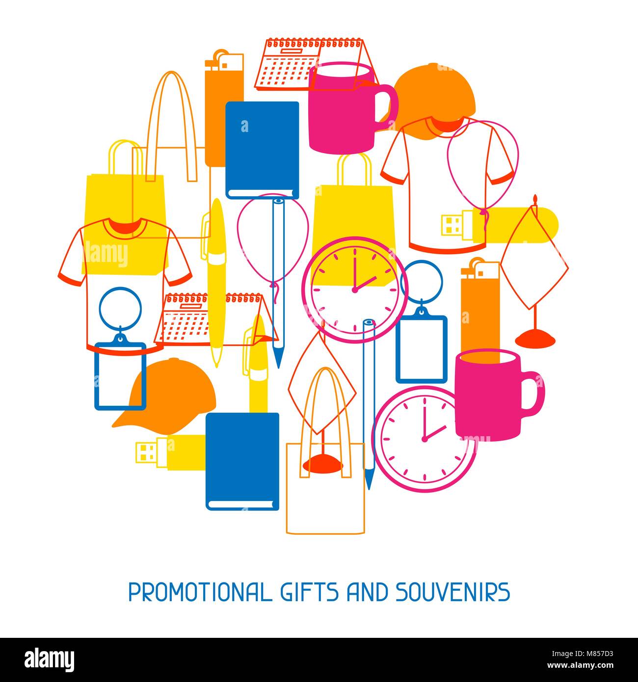 Advertising background with promotional gifts and souvenirs Stock