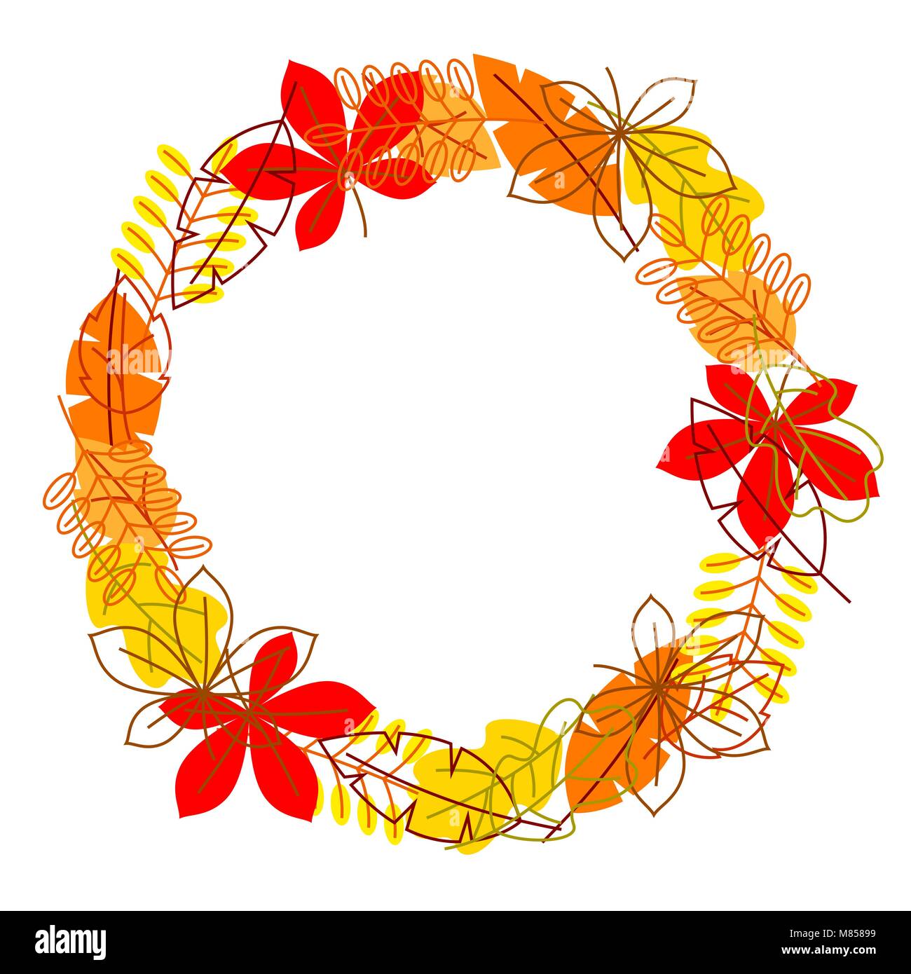 Frame with stylized autumn foliage. Falling leaves in simple style ...