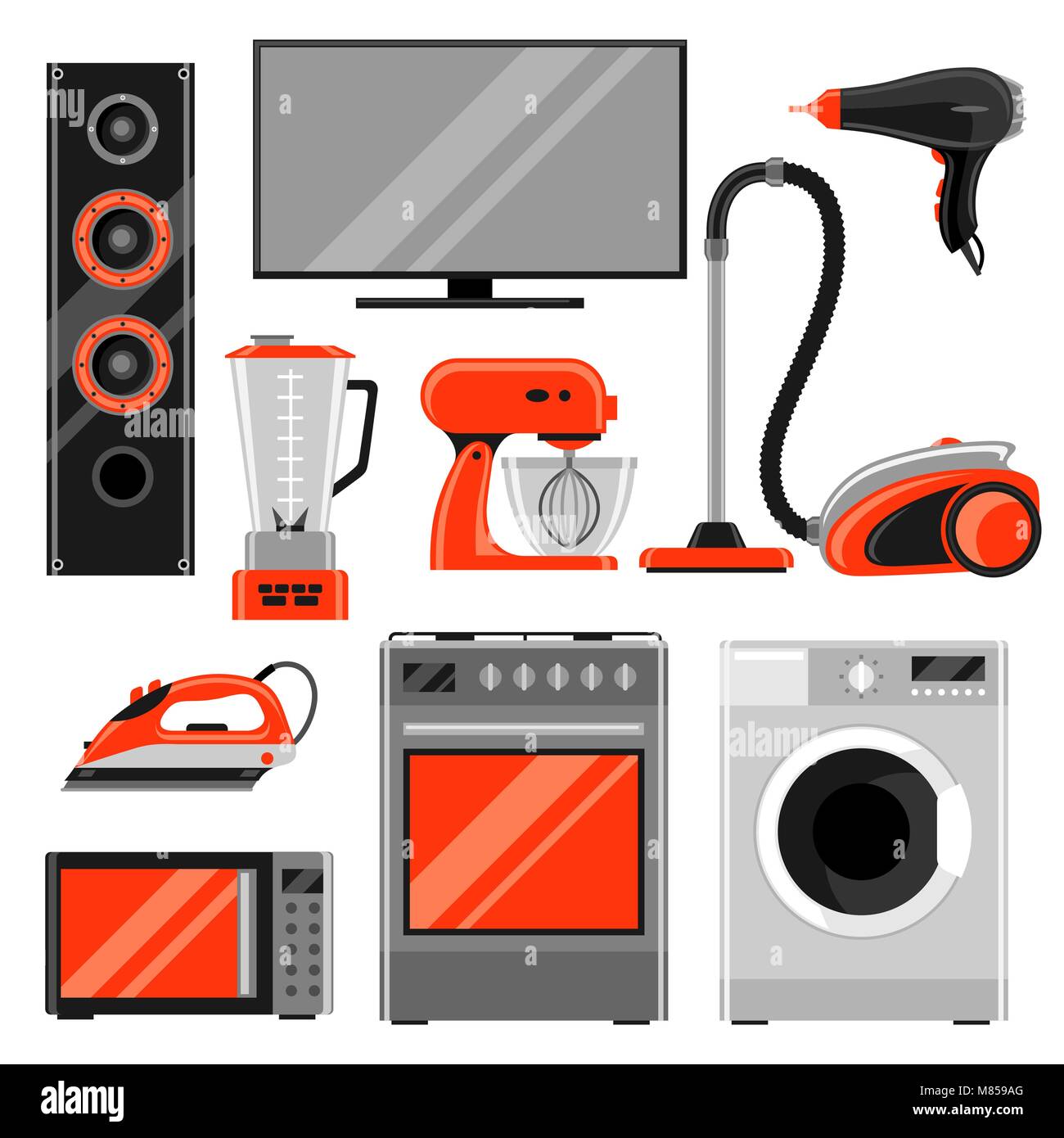 Set of home appliances. Household items for sale and shopping advertising design Stock Vector