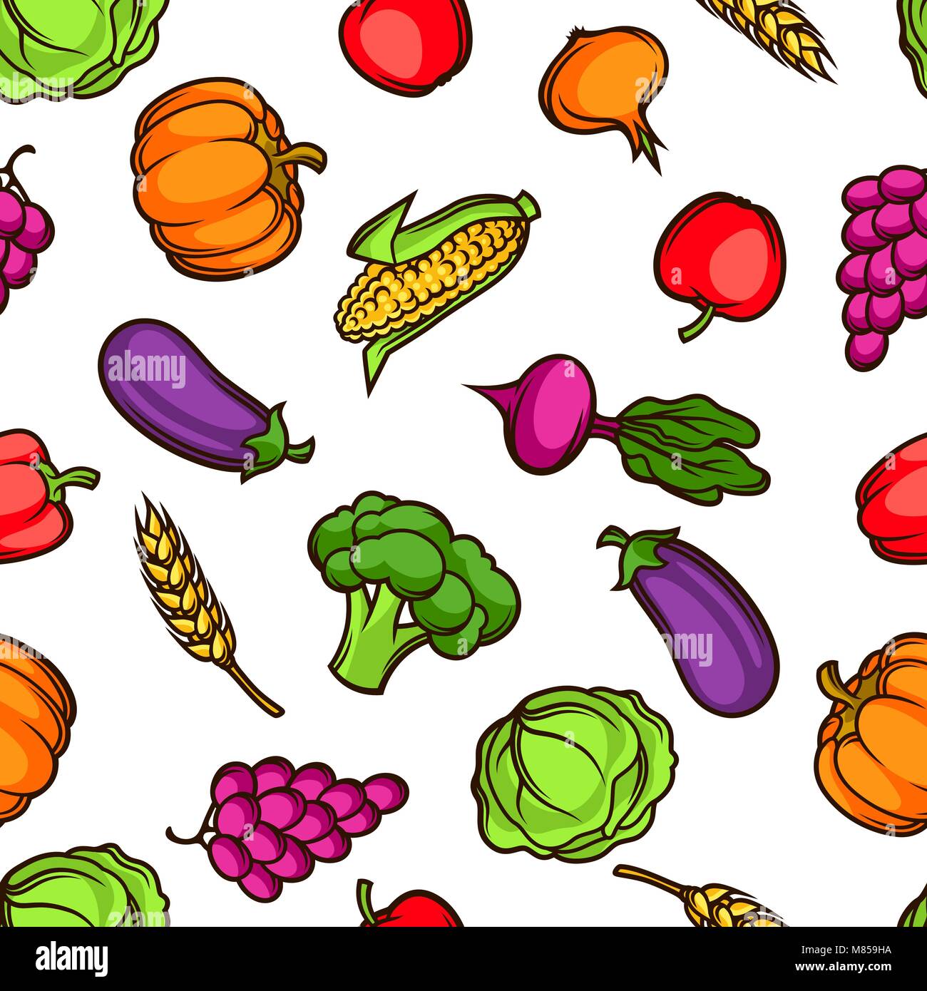 Harvest seamless pattern. Autumn illustration with seasonal fruits and ...