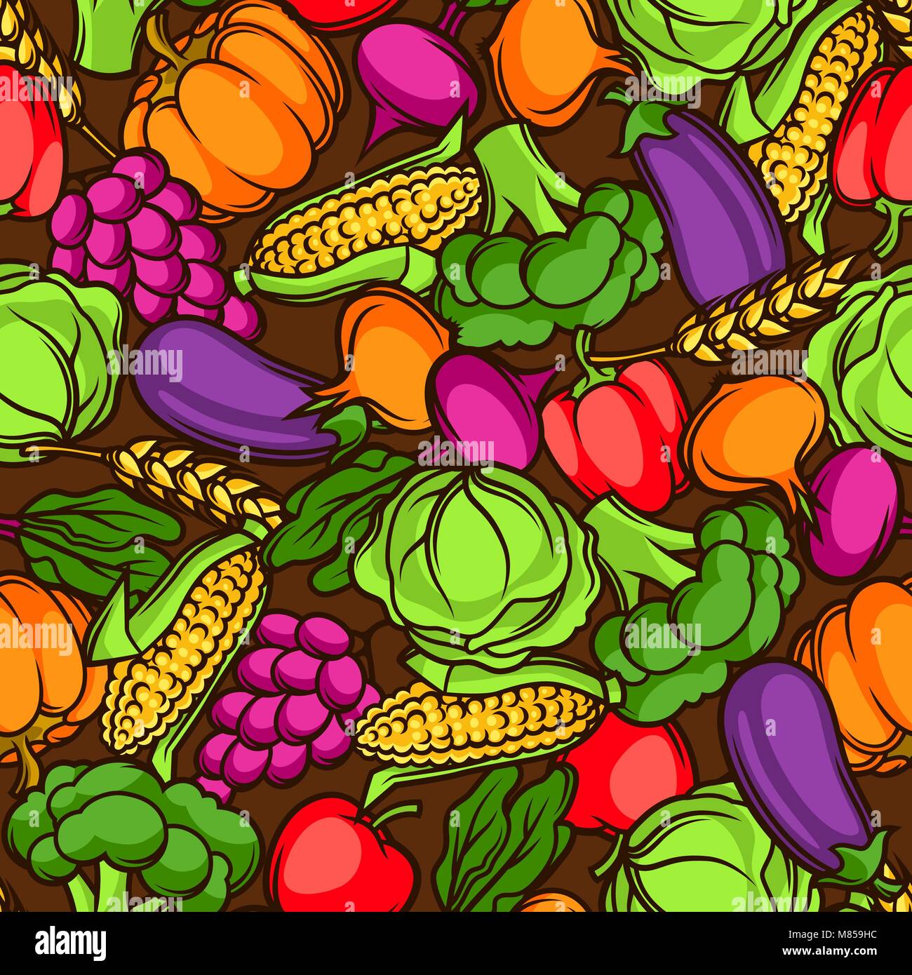 Harvest seamless pattern. Autumn illustration with seasonal fruits and ...