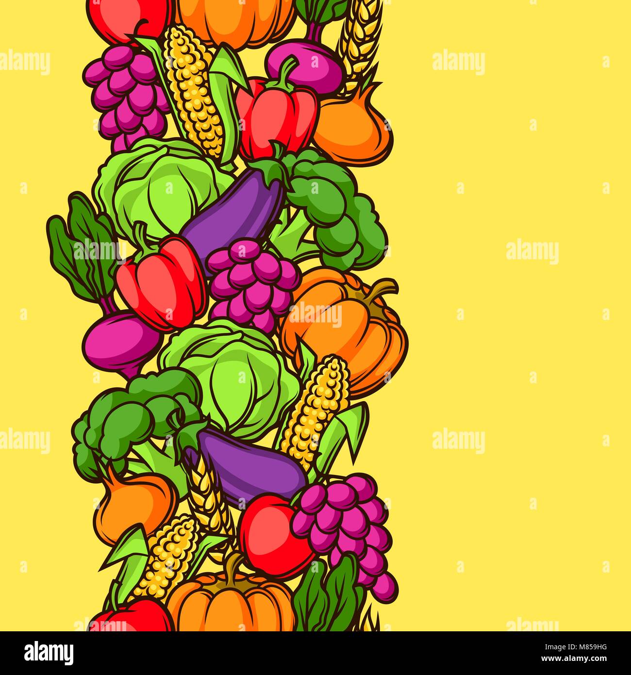Harvest seamless pattern. Autumn illustration with seasonal fruits and ...