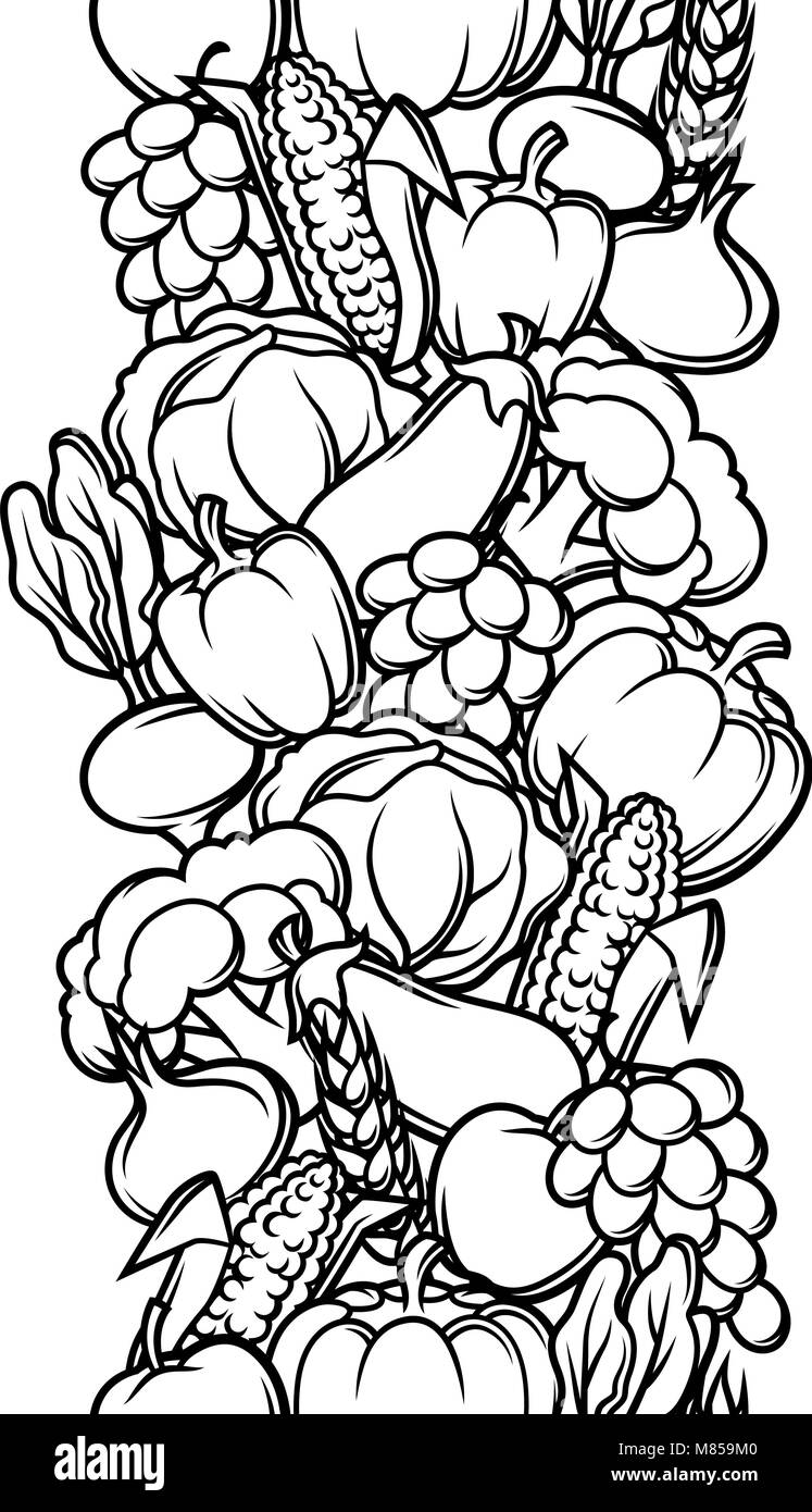 Harvest seamless pattern. Autumn illustration with seasonal fruits and ...