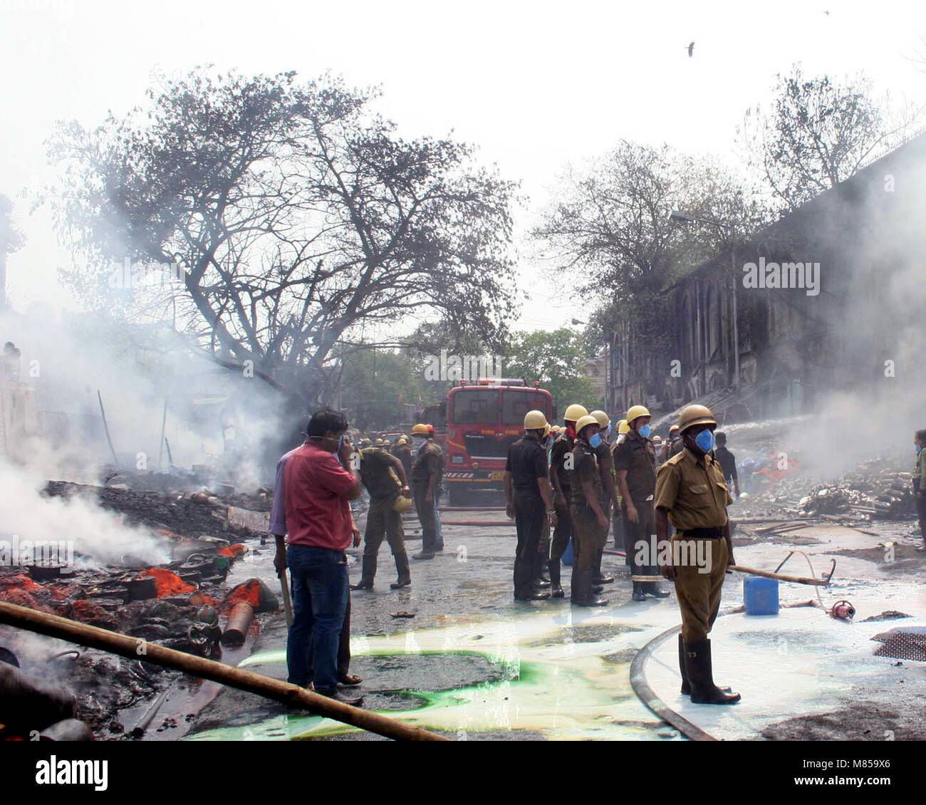 Kolkata, India. 08th Sep, 2005. Fire fighter busy to extinguishes fire at Chemical ware house in