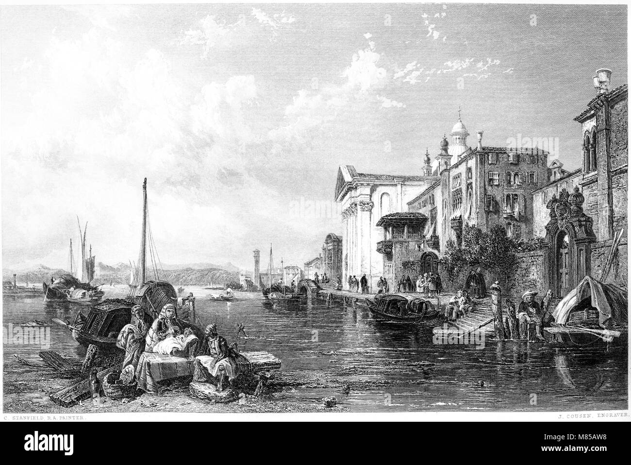 An engraving entitled Venice from the picture by C F Stanfield in the Vernon Gallery scanned at high resolution from a book printed in 1849. Stock Photo