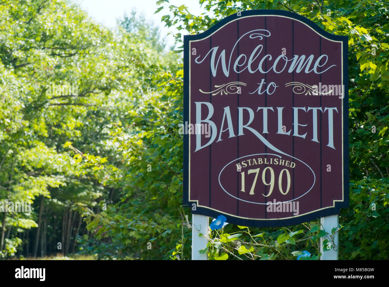 to Bartlett sign along Route 302 in Bartlett, New Hampshire in the White Mountains Stock
