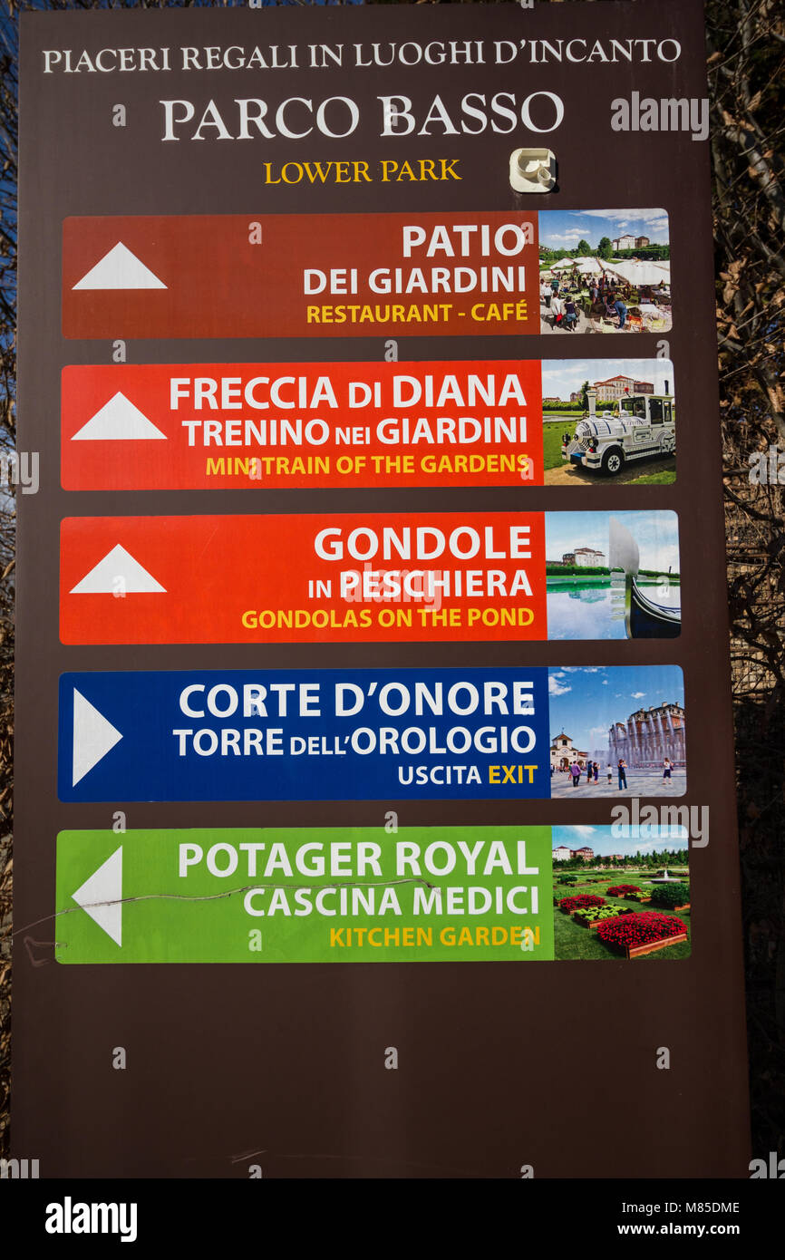 Directions in the royal gardens of the Reggia di Venaria Reale. Italy Stock Photo