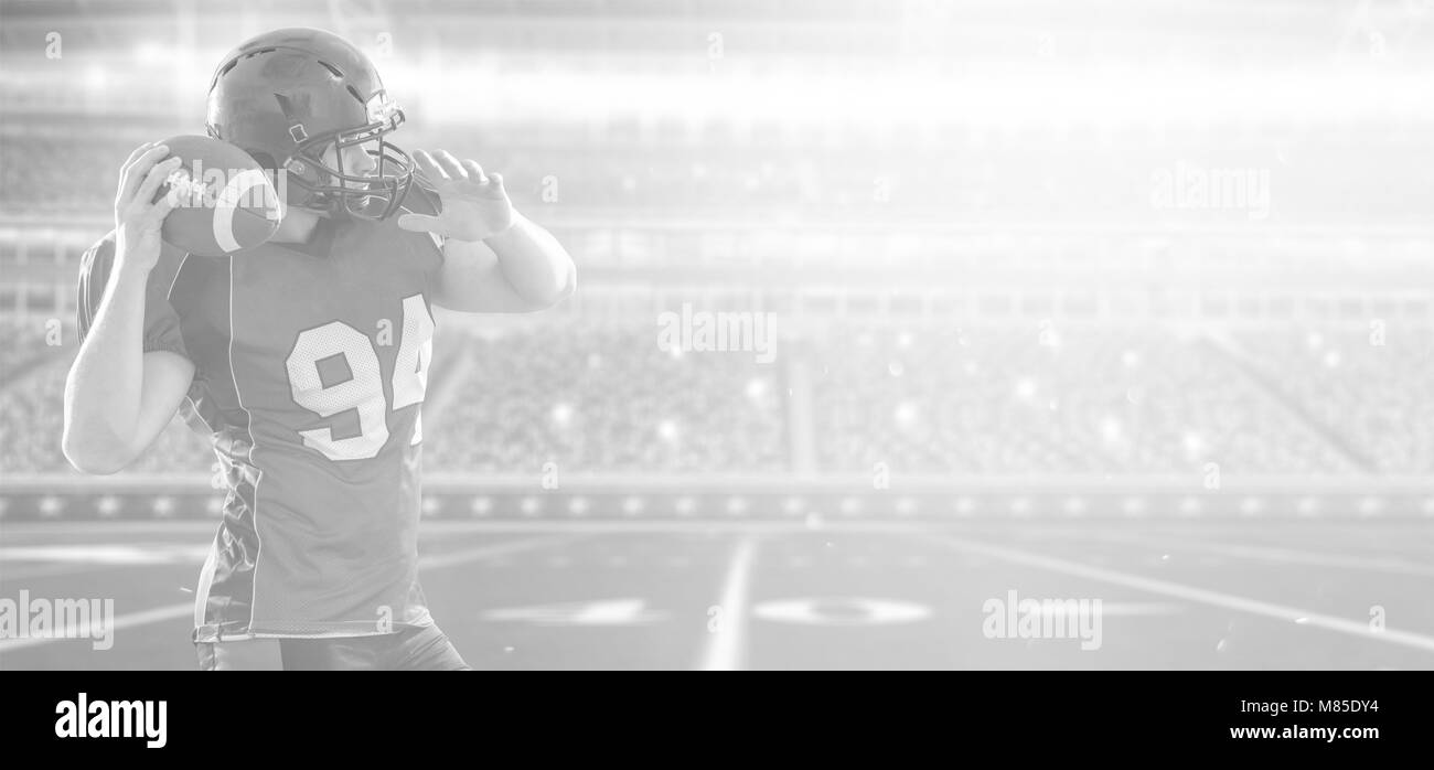 one quarterback american football player throwing ball on big modern