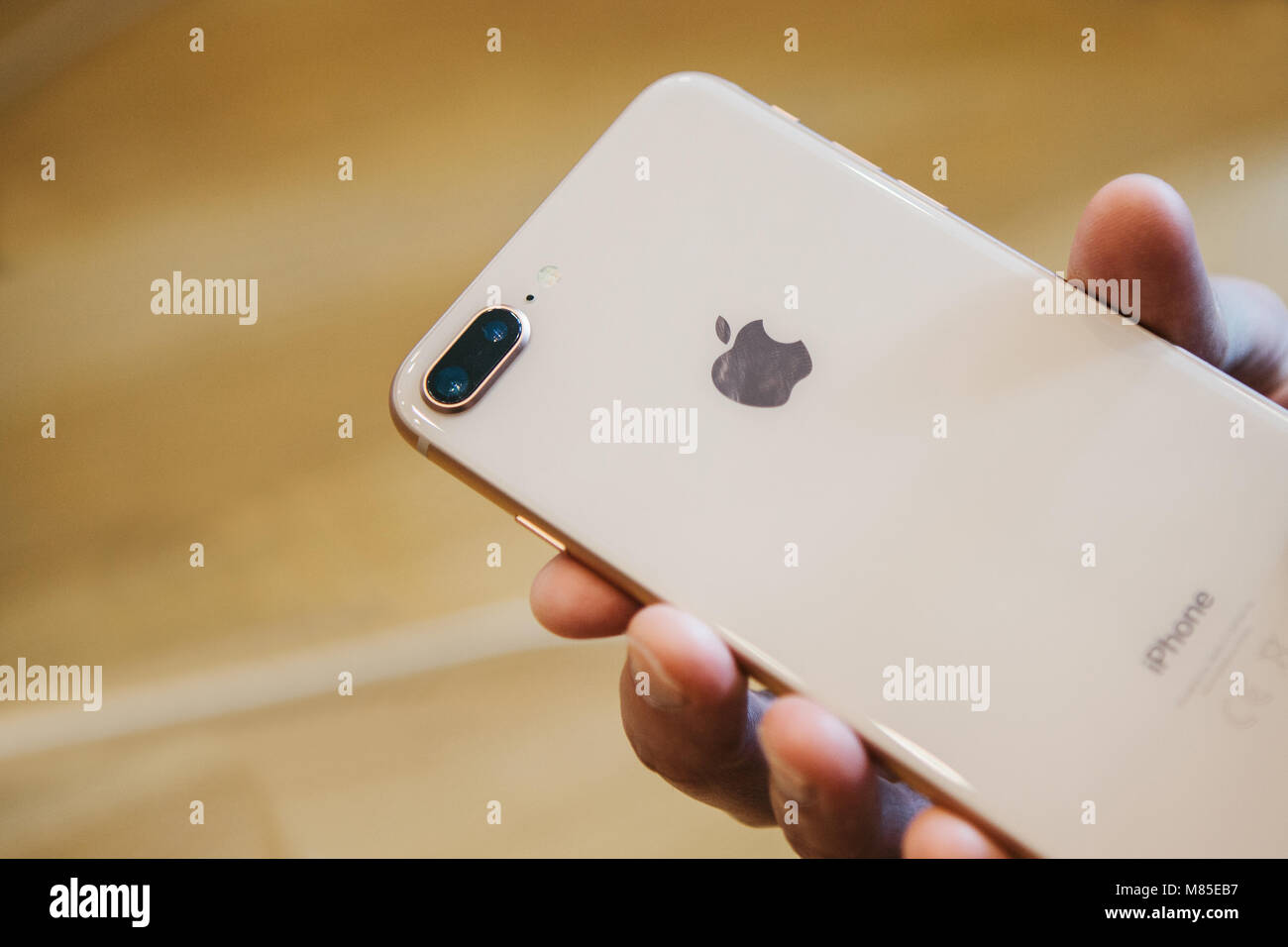 The day of the presentation of the iPhone 8 and iPhone 8 plus and the sale  of new Apple products in the official Apple store in Berlin. The buyer hold  Stock Photo - Alamy