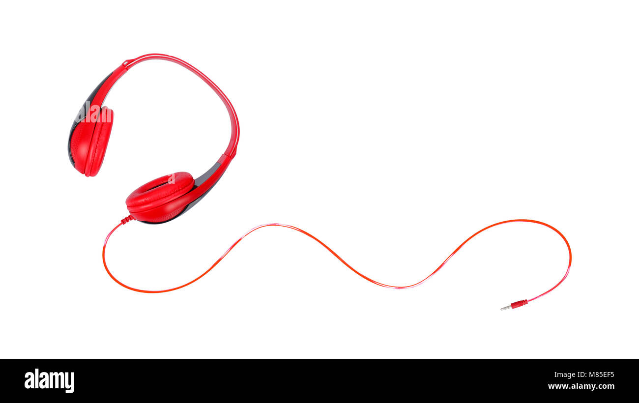 Musical equipment - Red headphone isolated on a white background. Stock Photo