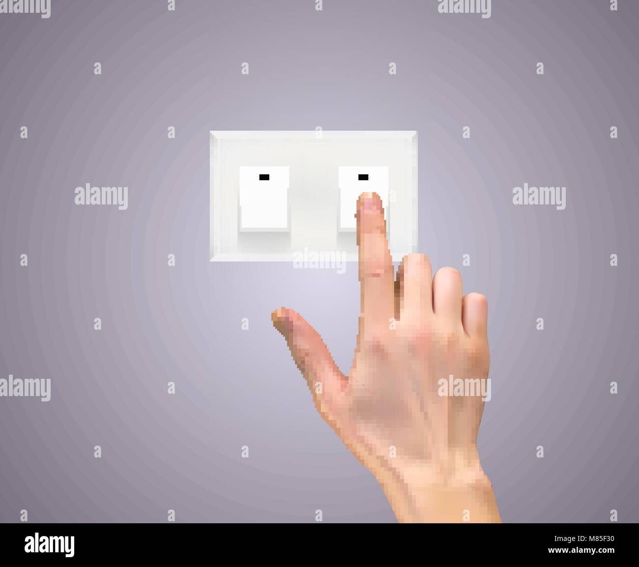 Realistic 3D Silhouette of hand with light switch Vector Illustration ...