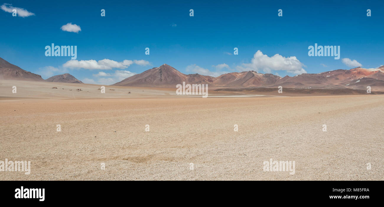 Panoramic view over the Salvador Dali Desert in Eduardo Avaroa Andean Fauna National Reserve, Bolivia – South America Stock Photo