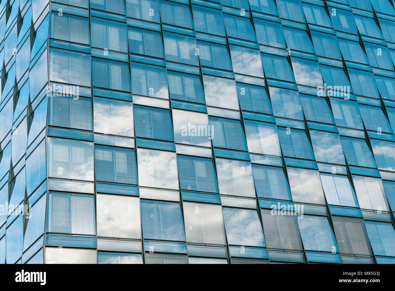 The angle of view of the beautiful modern futuristic building. Business ...