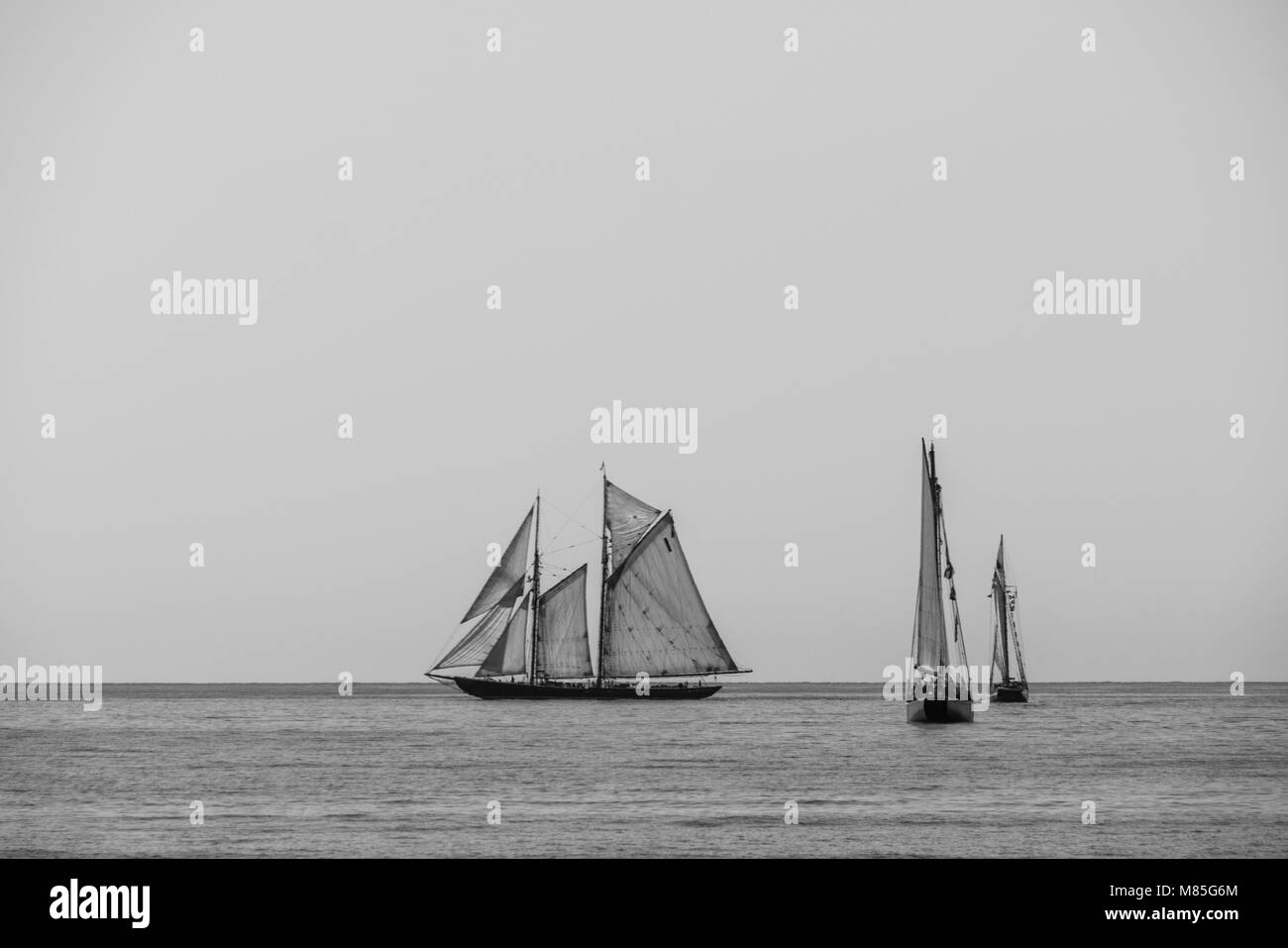 schooner under full sails on Atlantic ocean Stock Photo