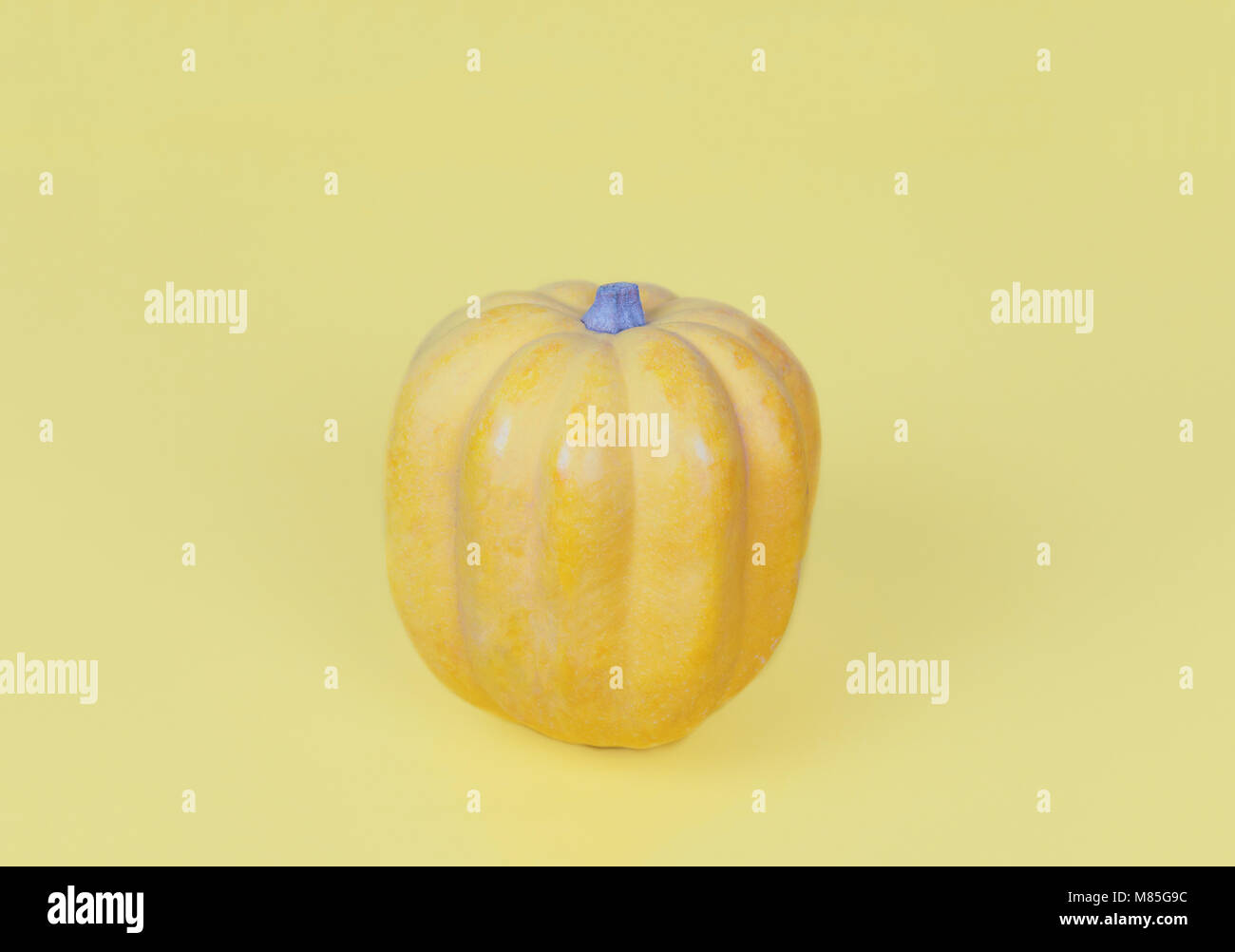 Yellow pumpkin on pastel yellow background Stock Photo Alamy