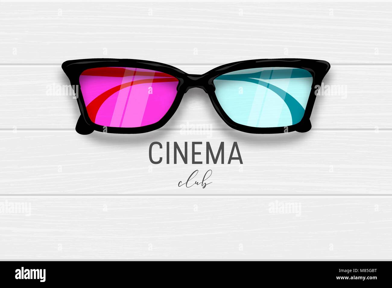 Cinema 3d glasses wooden banner Stock Vector