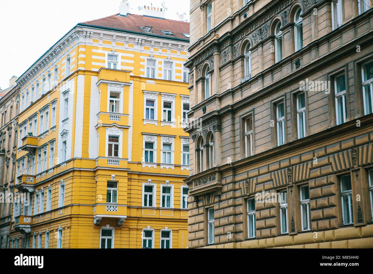 Architecture of Prague. Old beautiful houses in traditional Czech style ...