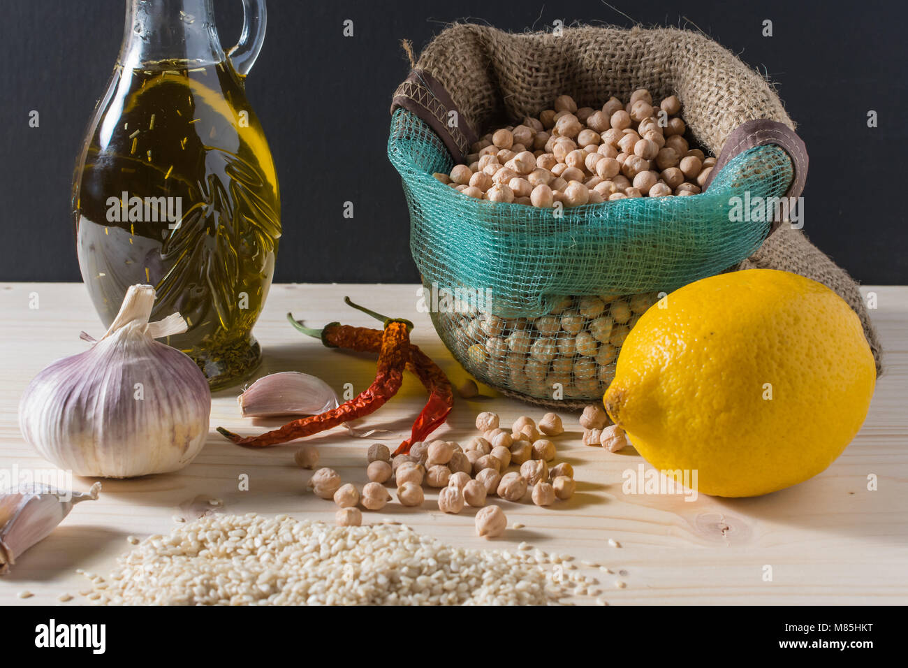 Main ingredients for Lebanese hummus salad Stock Photo Alamy