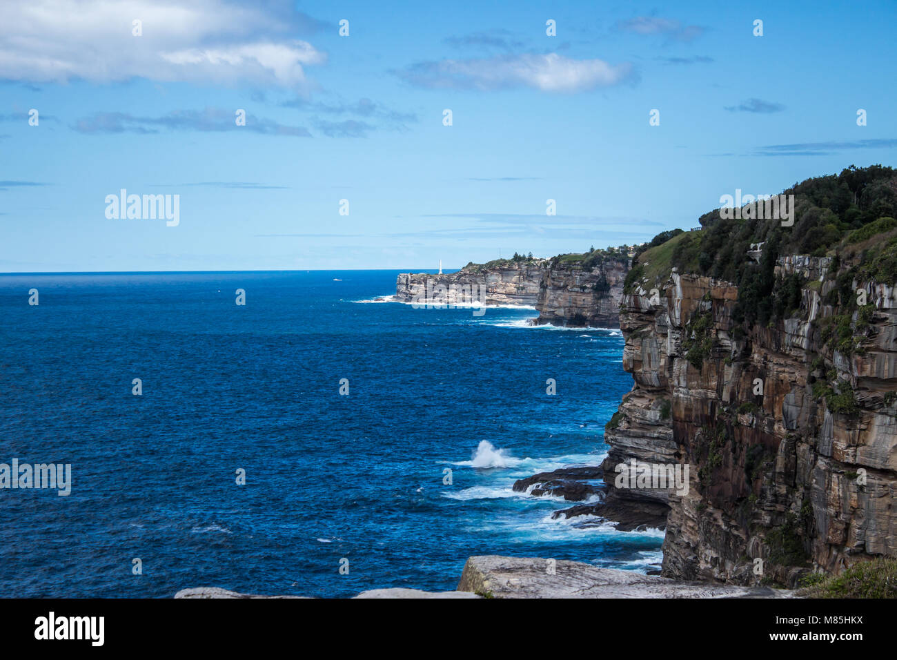 Cliff face ocean views from South Head Sydney Australia looking towards Dover Heights and Bondi Stock Photo