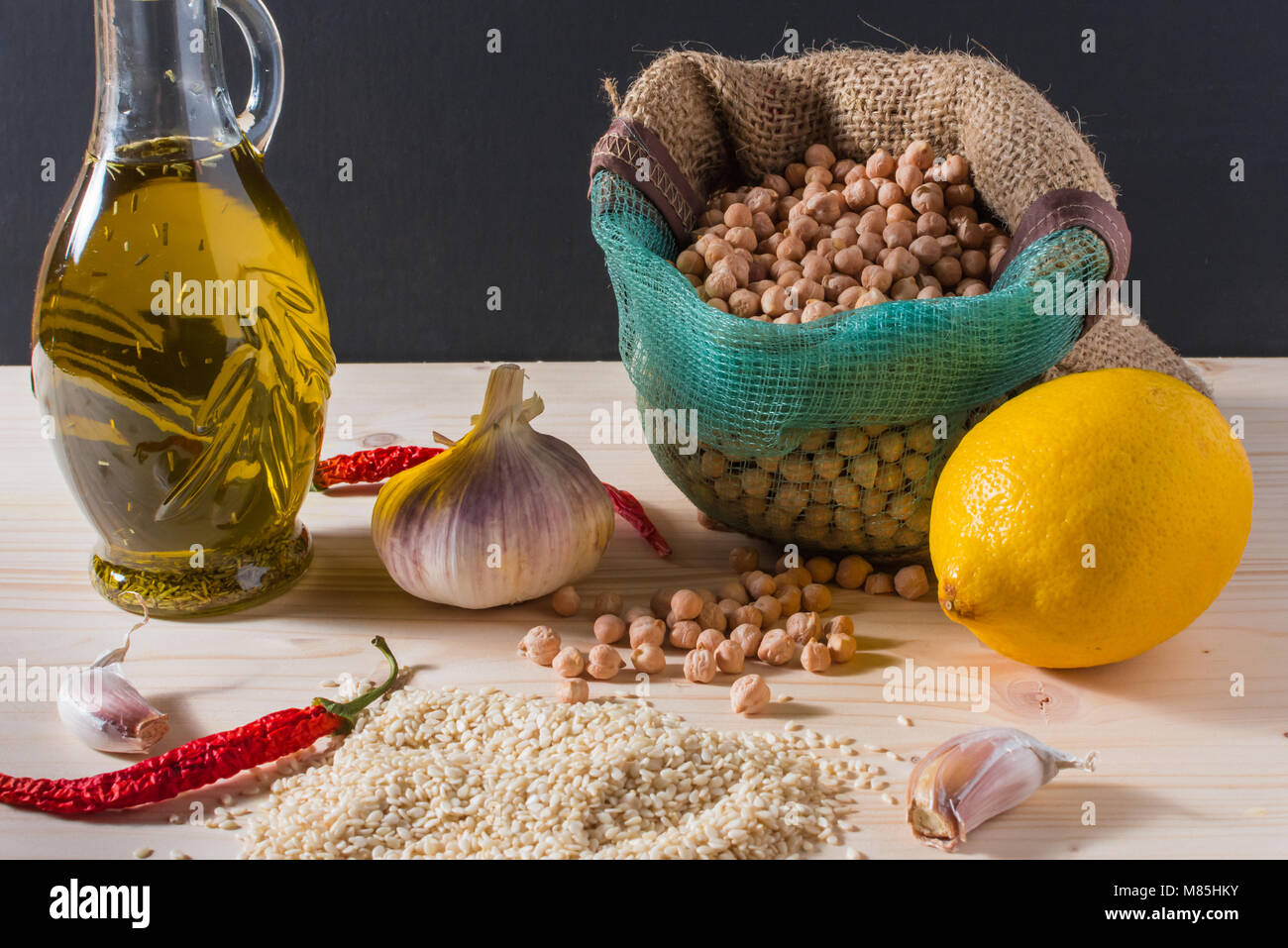 Main ingredients for Lebanese hummus salad Stock Photo Alamy