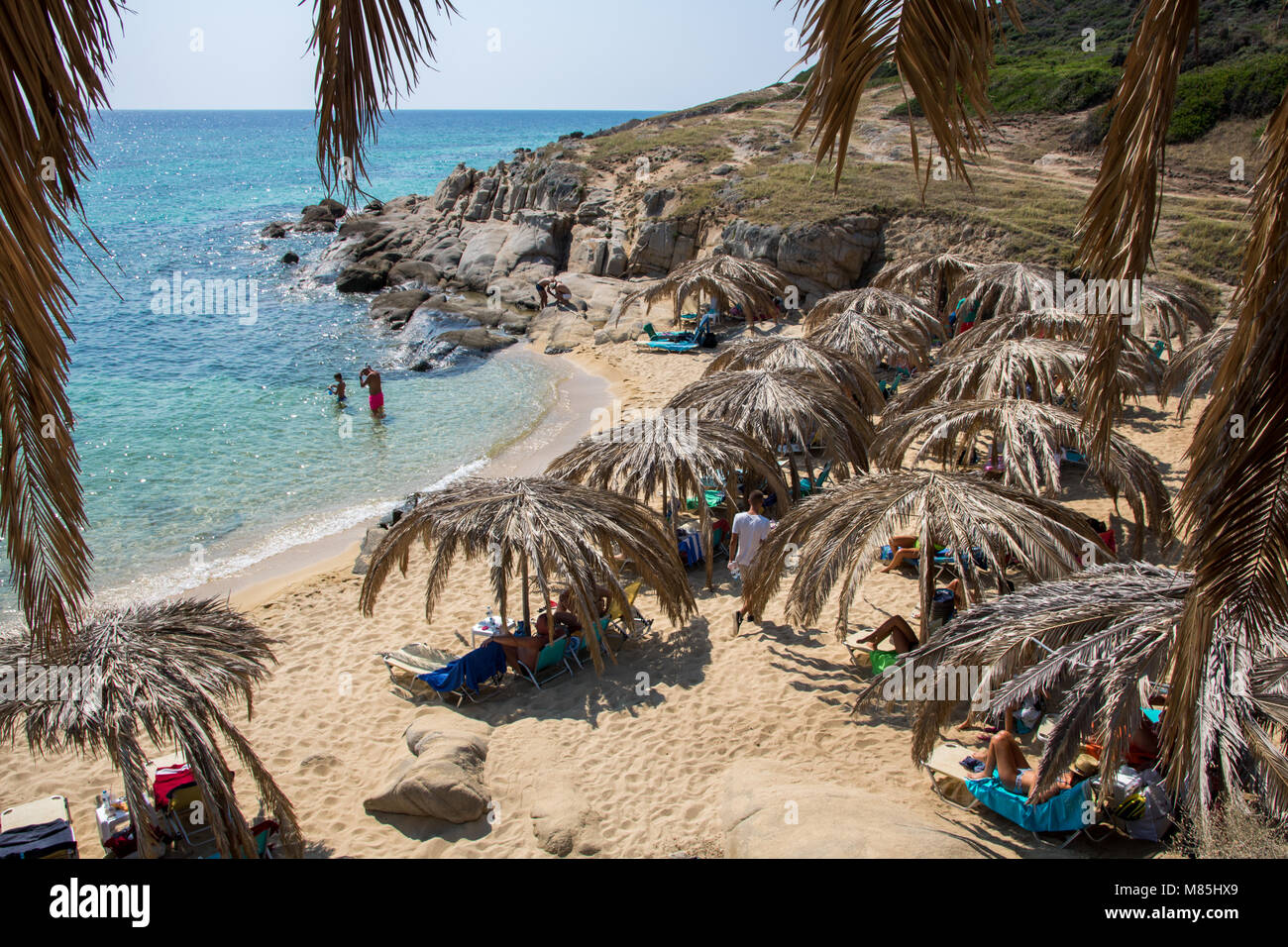 Beautiful Tigania beach on Greek peninsula Sithonia, part of larger peninsula Chalkidiki Stock Photo