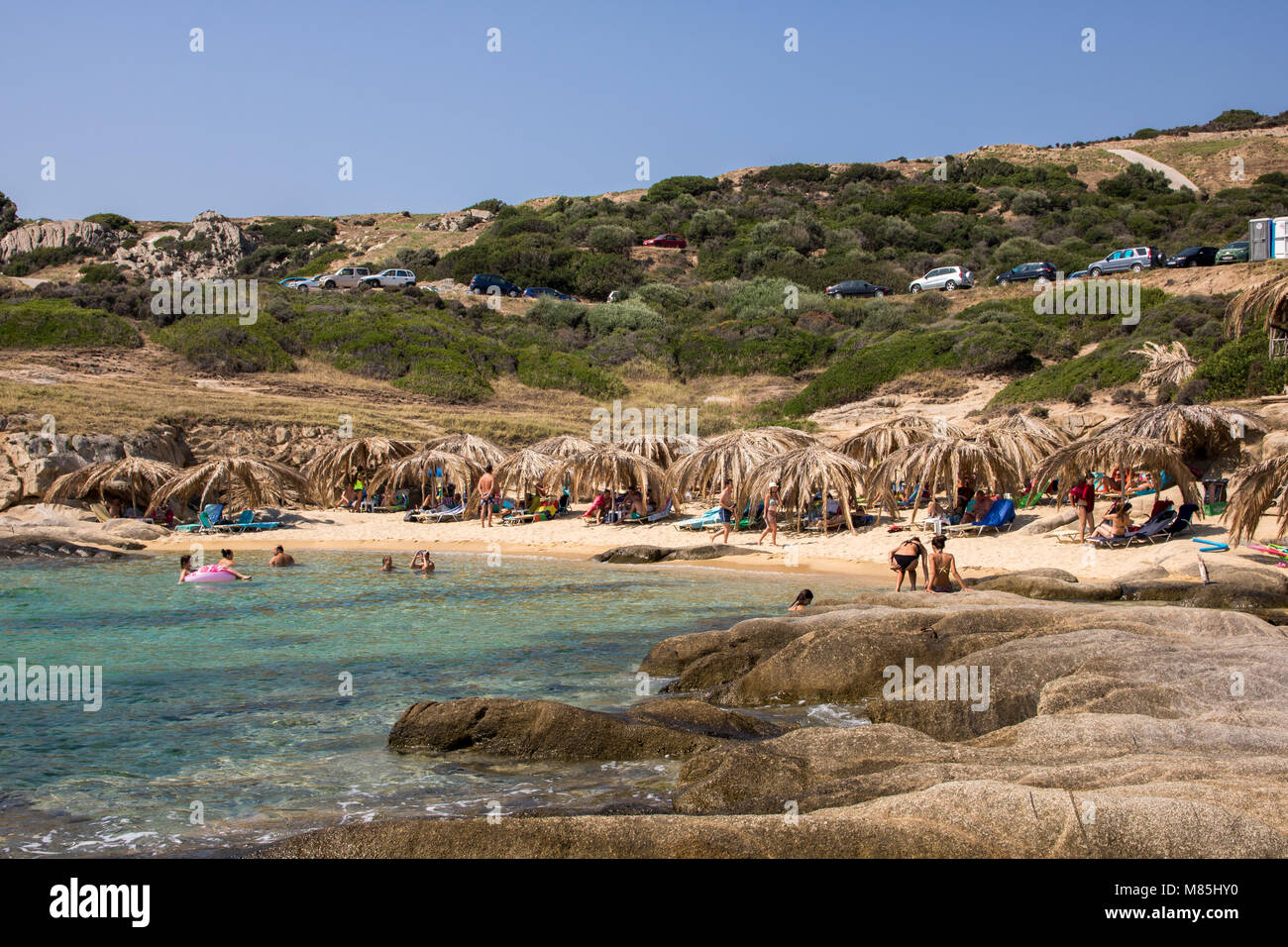 Beautiful Tigania beach on Greek peninsula Sithonia, part of larger peninsula Chalkidiki Stock Photo