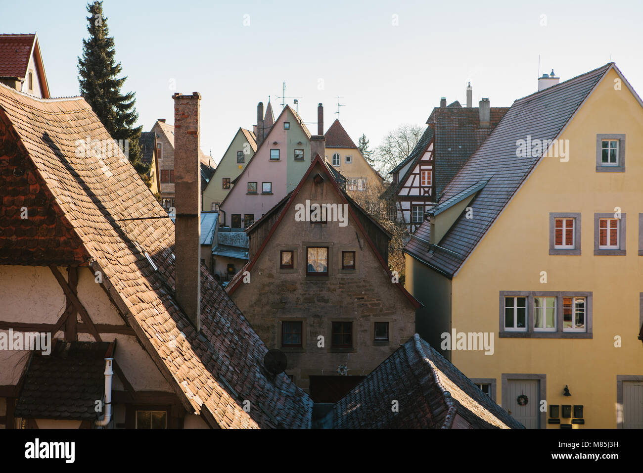 A view of the traditional German houses and roofs in Rothenburg ob der