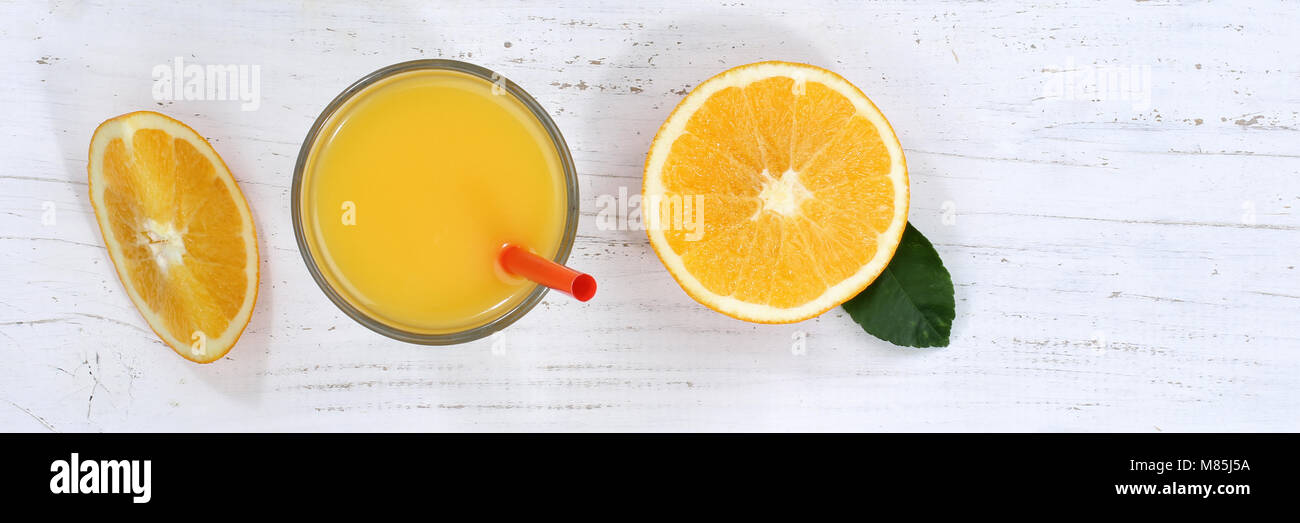 Orange juice oranges from above banner fruit fruits fresh drink Stock Photo