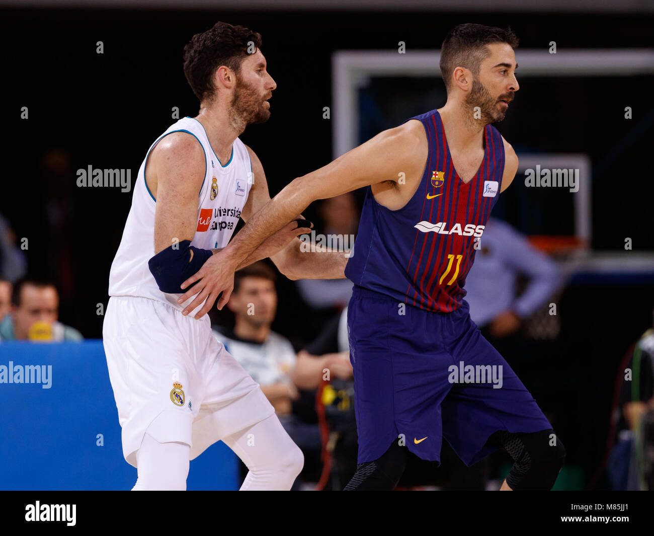 BARCELONA, SPAIN - MARCH 11: Juan Carlos Navarro, #11 of FC Barcelona Lassa  in action with Rudy Fernandez, #5 of Real Madrid during the 2017/2018 End  Stock Photo - Alamy