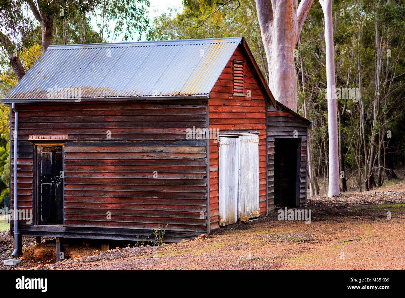 Old wooden shed in forest Stock Photo Alamy