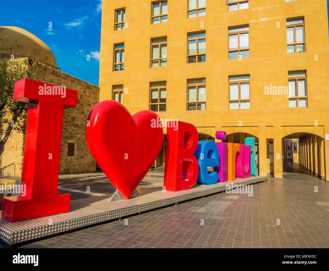 BEIRUT, LEBANON - MAY 22, 2017: Landmark colored letters sculpture 'I love Beirut' in the city downtown. Stock Photo