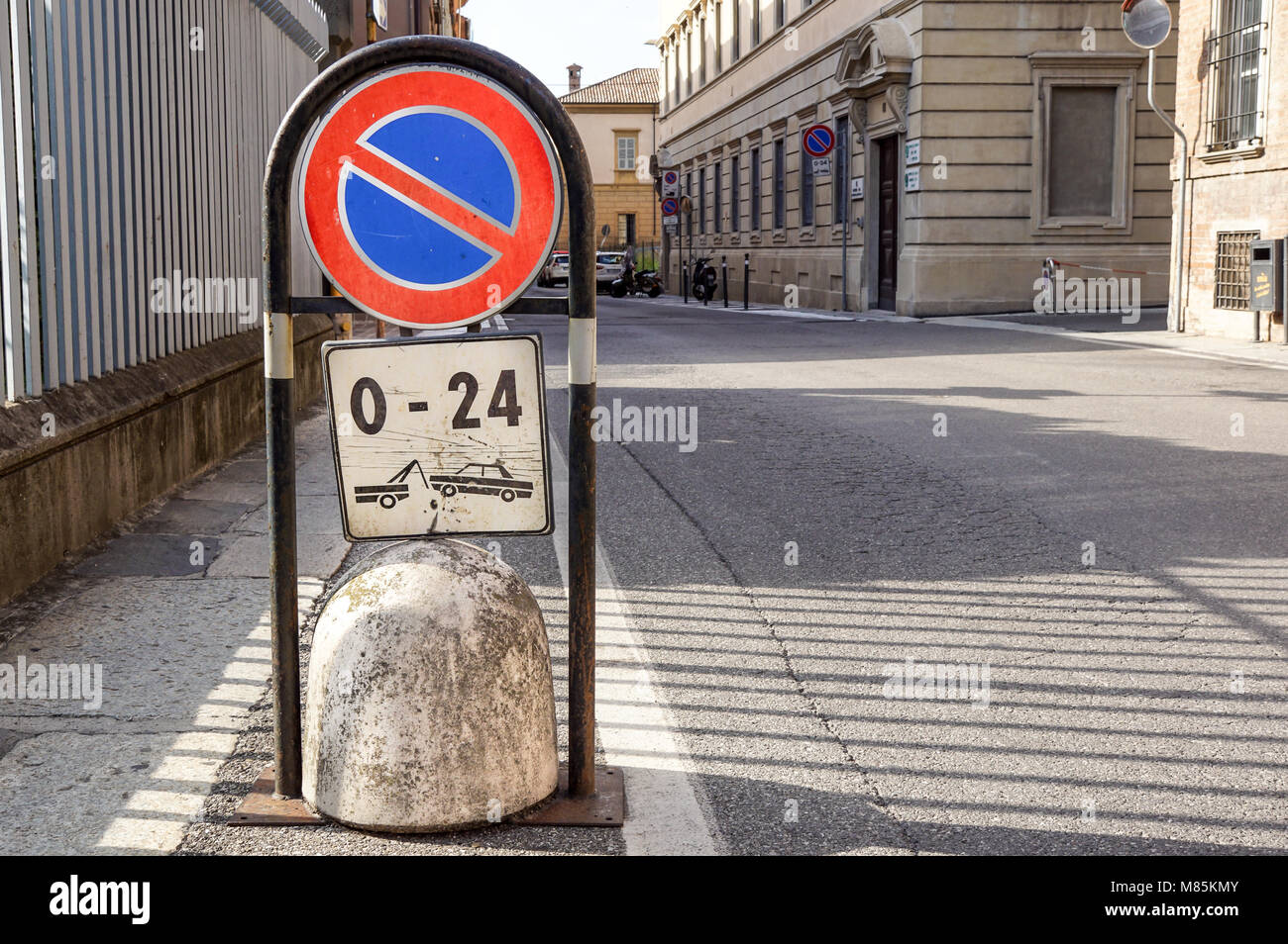 No Stopping sign on he road in the urban city center Stock Photo