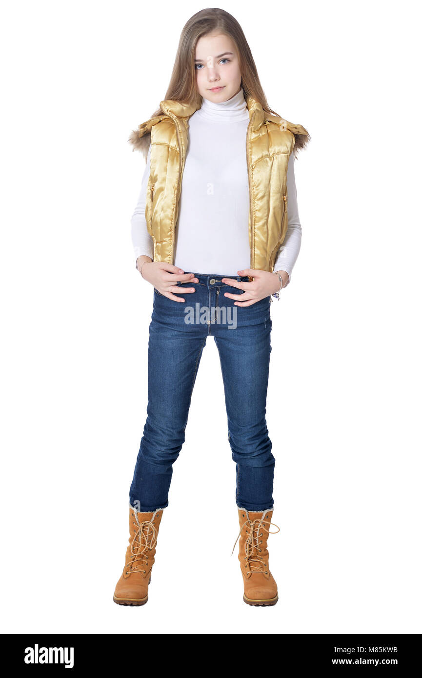 Happy little girl posing isolated Stock Photo - Alamy