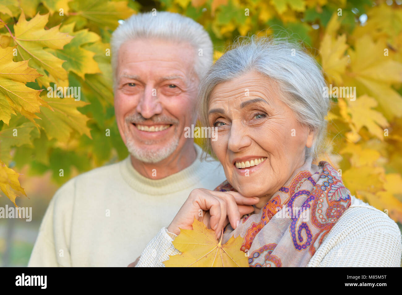 beautiful caucasian senior couple in the park Stock Photo - Alamy