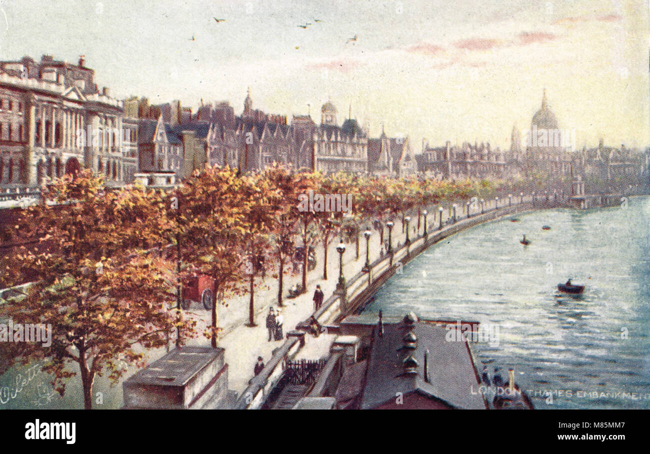 Victoria Embankment, Thames Embankment, London, England, circa 1905 Stock Photo