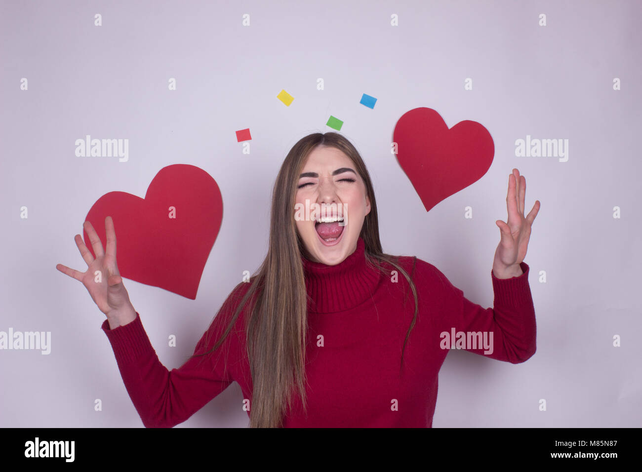 girl screaming portrait isolated on white Stock Photo - Alamy