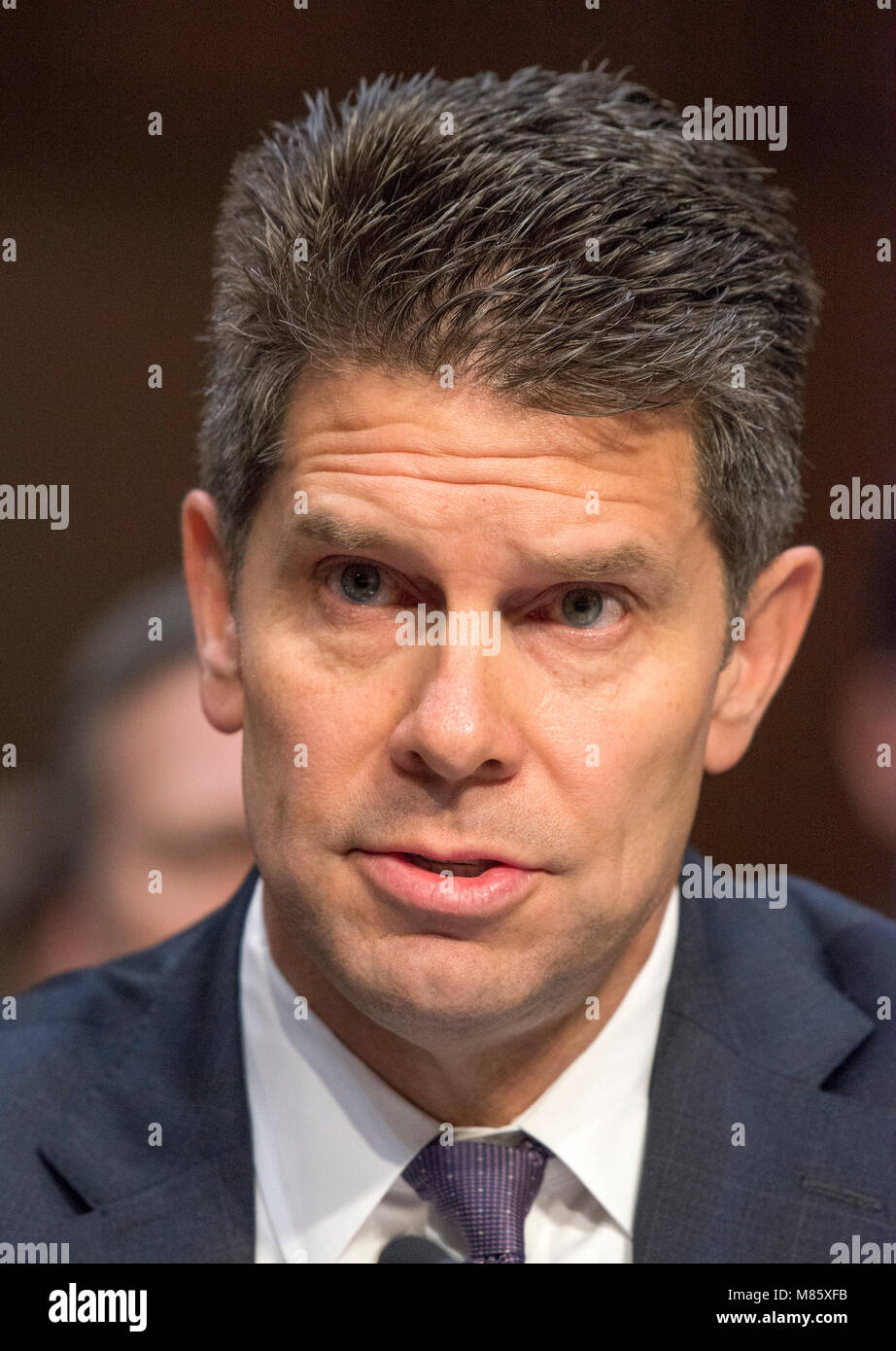 Washington, USA. 14th march, 2018. David L. Bowdich, Acting Deputy Director of the Federal Bureau of Investigation (FBI), testifies before the United States Senate Committee on the Judiciary during 'an oversight hearing to examine the Parkland shooting and legislative proposals to improve school safety' on Capitol Hill in Washington, DC on Wednesday, March 14, 2018. Credit: MediaPunch Inc/Alamy Live News Stock Photo