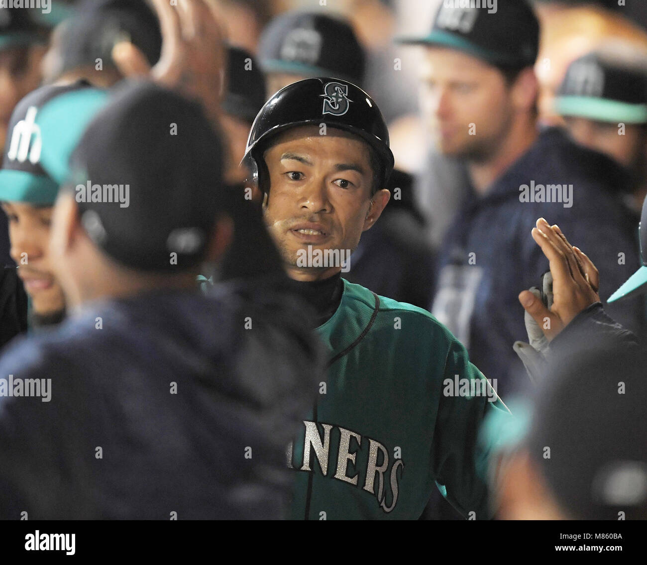 Ichiro Suzuki of the Seattle Mariners during the MLB Major League Baseball spring training game in Peoria, Arizona, United States. March 12, 2018. Credit: AFLO/Alamy Live News Stock Photo