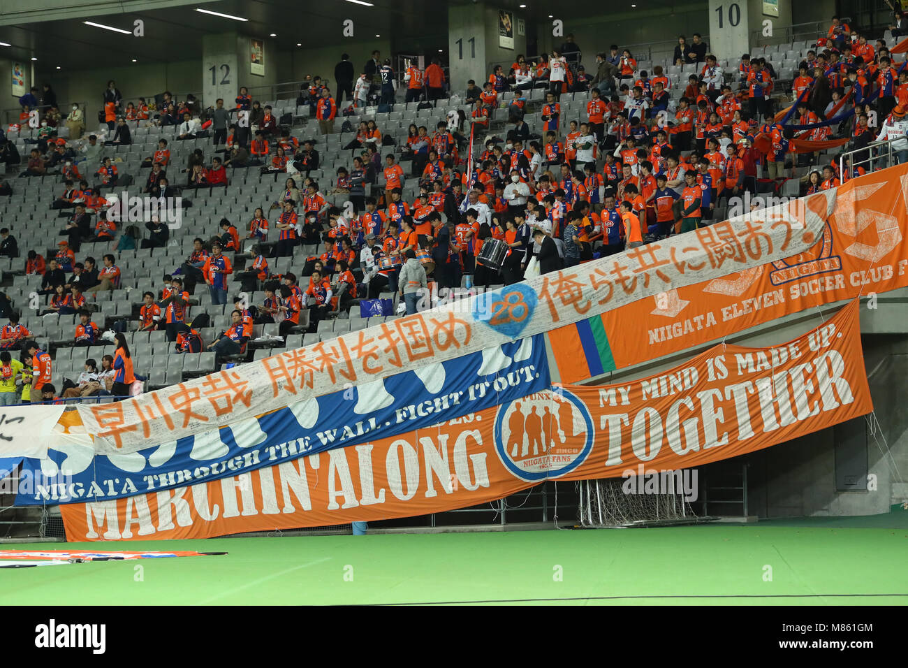 Ajinomoto Stadium Tokyo Japan 14th Mar 18 Albirex Niigata Fans March 14 18 Football Soccer 18 J League Ybc Levain Cup Group A Match Between Fc Tokyo 1 0 Albirex Niigata At