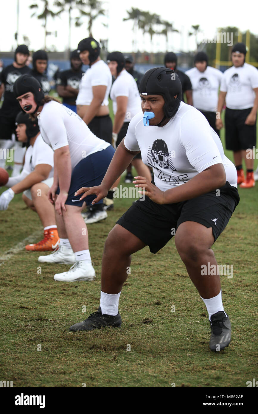 OL St. Francis Faaope Laloulu #445 at the Nike Football The Opening  Regional Los Angeles on March 11, 2018 at Chargers Practice Facility. Photo  by Jevone Moore Stock Photo - Alamy