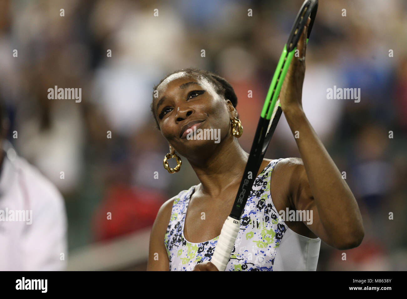 INDIAN WELLS, CA - MARCH 12: Venus Williams of United States defeats her sister Serena Williams during Day 8 of BNP Paribas Open on March 12, 2018 in Indian Wells, California.  People;  Venus Williams Stock Photo