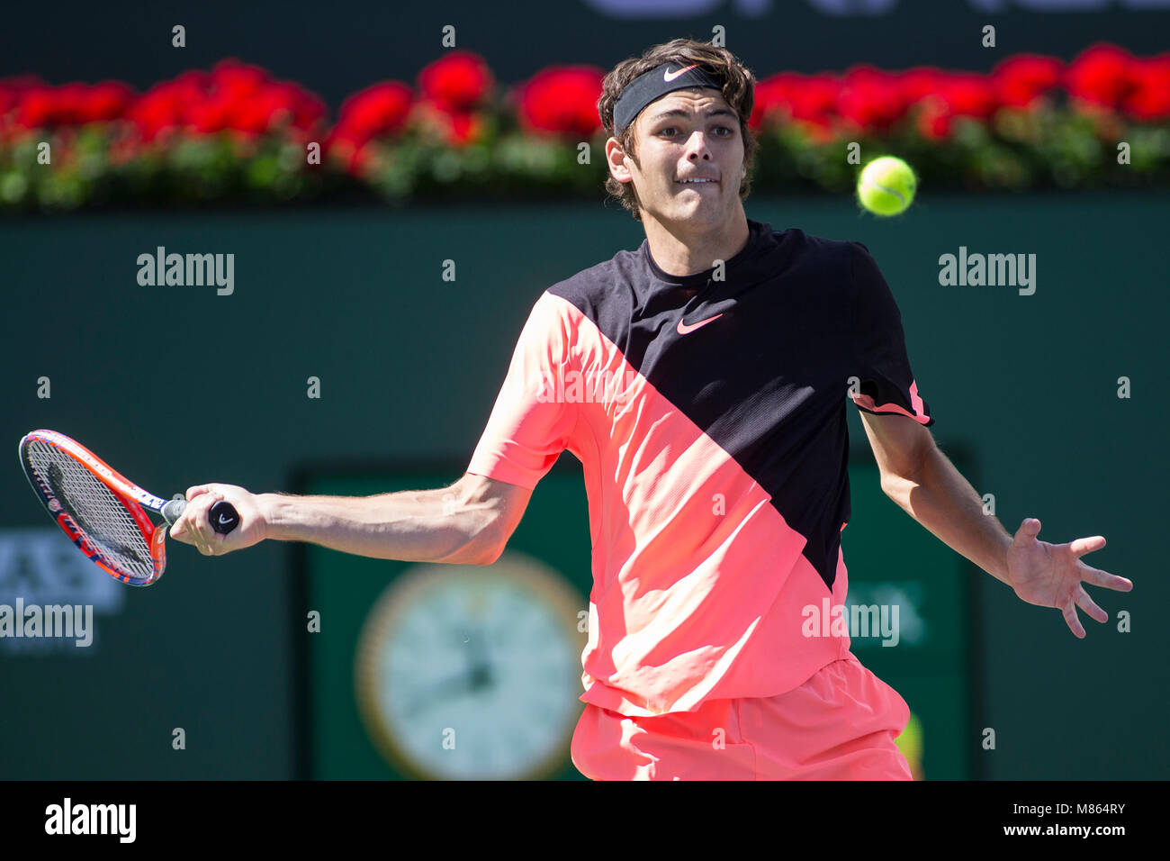 Indian Wells, California, USA. 14th Mar, 2018. Taylor Fritz (USA) defeated by Borna Coric (CRO) 6-2, 6-7(6), 6-4 at the BNP Paribas Open played at the Indian Wells Tennis Garden in Indian Wells, California. © Mal Taam/TennisClix/CSM/Alamy Live News Stock Photo